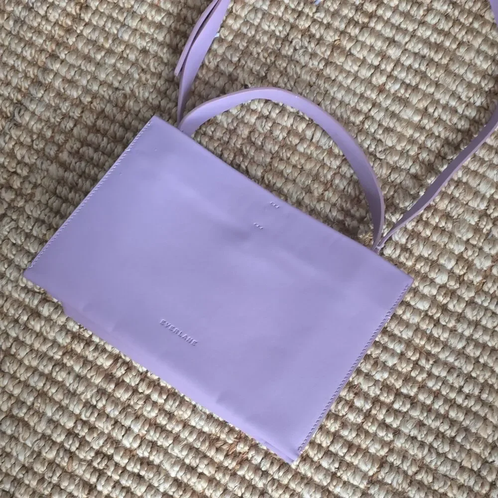 Everlane Lunchbox Lavender Leather Shoulder Bag Adjustable Strap Snap Closure